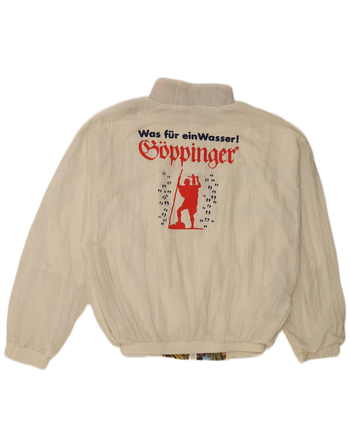 VINTAGE Damen Grafik-Trainingsanzug-Top-Jacke UK 16 Large Off White