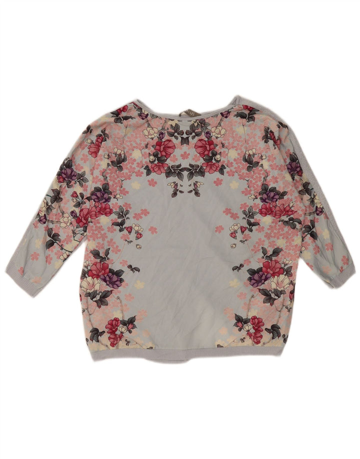 Oasis Damen-Pullover in Übergröße mit U-Boot-Ausschnitt, Gr. 14, Mittelblau mit Blumenmuster