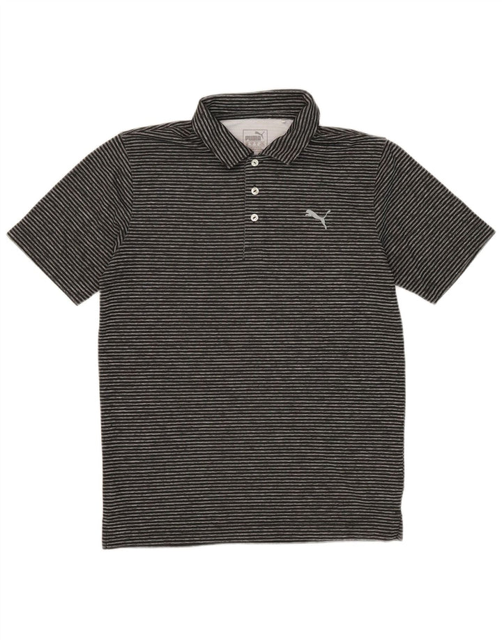 Puma Herren-Poloshirt, klein, schwarzes Nadelstreifen-Polyester