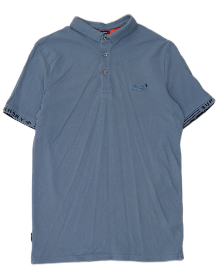 Superdry Herren-Poloshirt aus mittelblauer Baumwolle mit Grafik