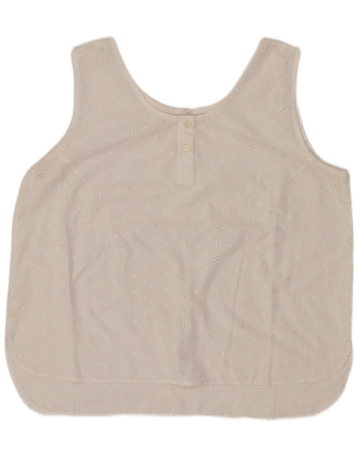 Vintage Damen Ärmelloses Blusentop EU 44 XL Weiße Baumwolle