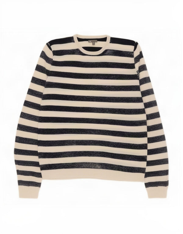 Gap Womens Crew Neck Jumper Sweater UK 16 Large White Striped Cotton