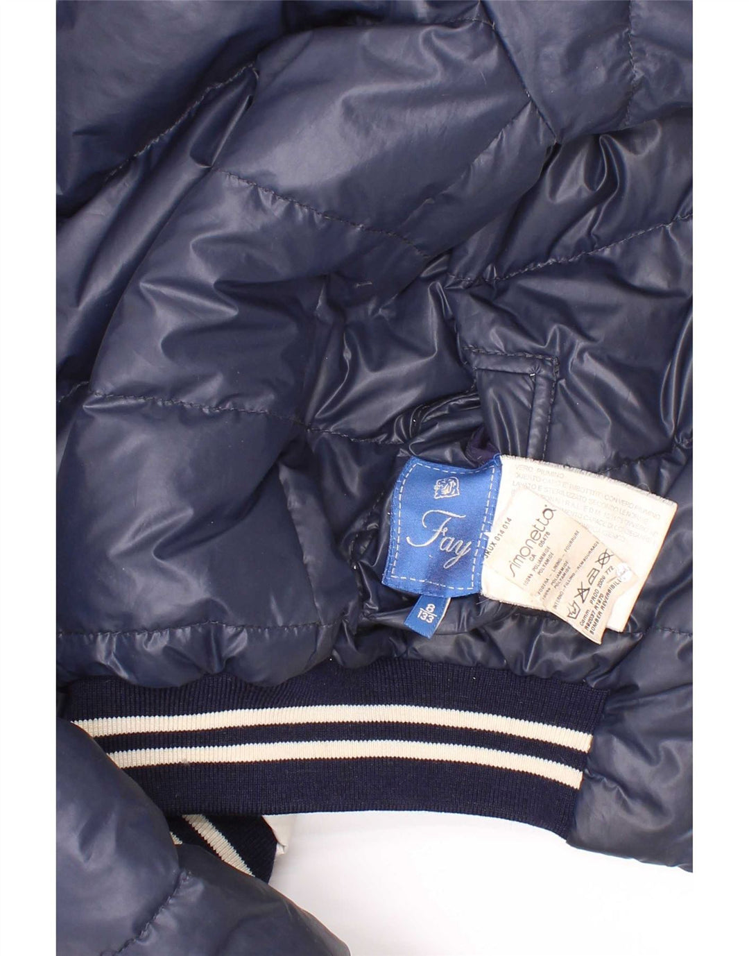Fay Wendbare wattierte Jacke mit Kapuze für Jungen, 7–8 Jahre, Marineblau gestreift