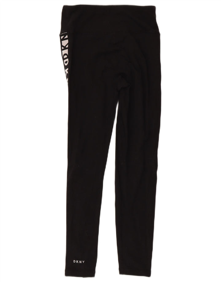 Dkny Womens Graphic Leggings UK 4 XS Schwarze Baumwolle