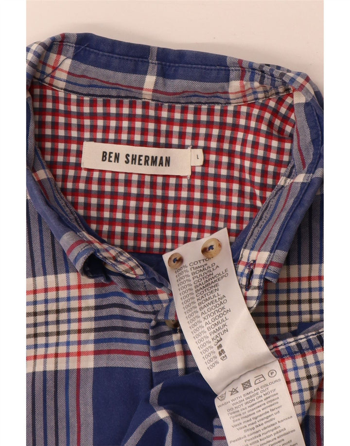 Ben Sherman Herrenhemd, groß, marineblau, kariert, Baumwolle