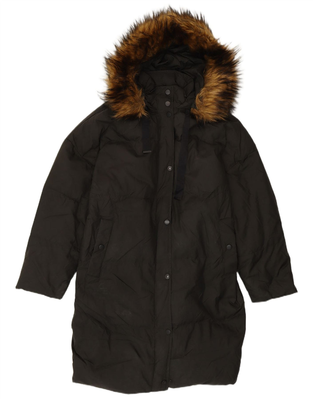 Zara Damen Übergroßer, gepolsterter Mantel mit Kapuze, UK 10, Small, schwarzes Nylon