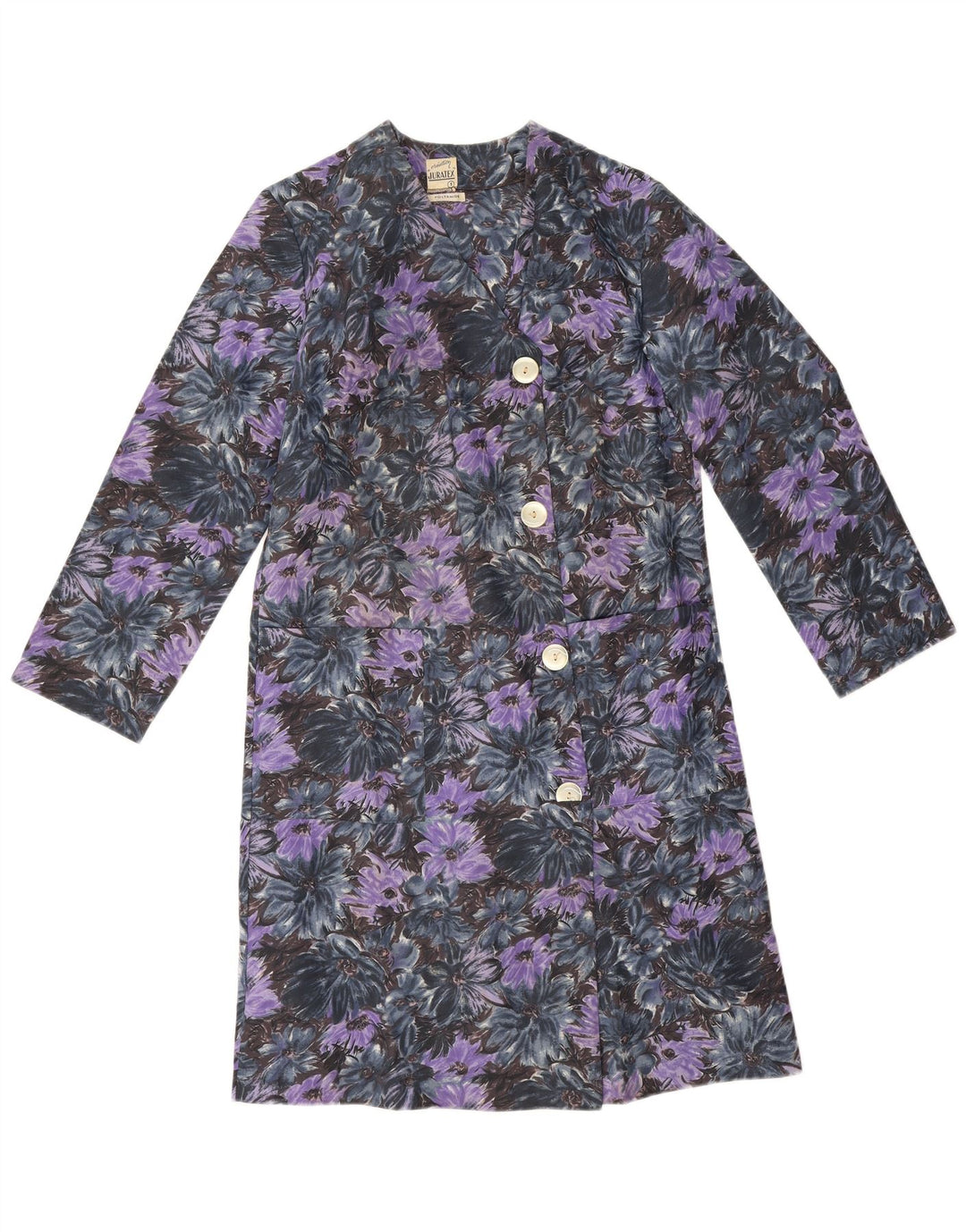 Vintage Damen Mantel UK 14 Medium Lila Floral Polyamid