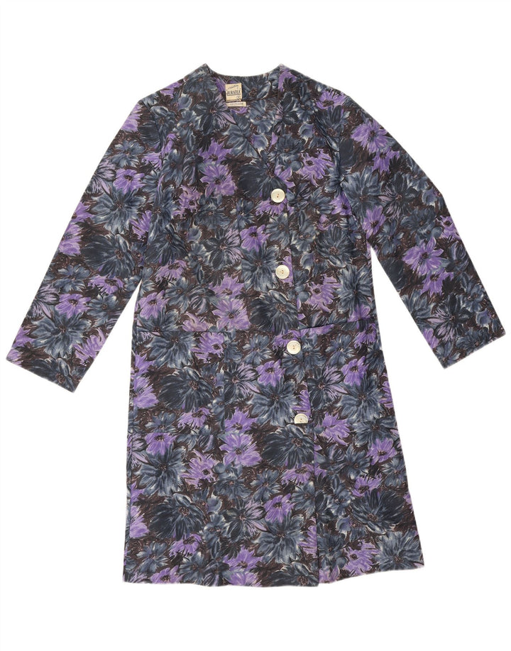 Vintage Damen Mantel UK 14 Medium Lila Floral Polyamid