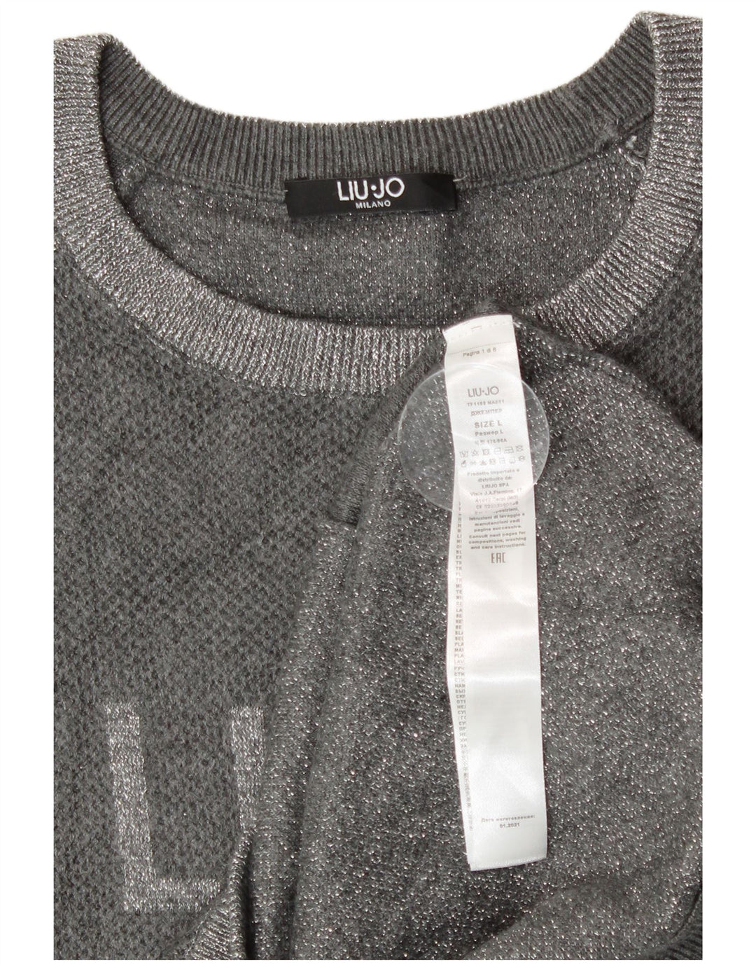 Liu Jo Damen-Pullover mit Rundhalsausschnitt, Gr. 14, Größe L, Silber, Farbblock