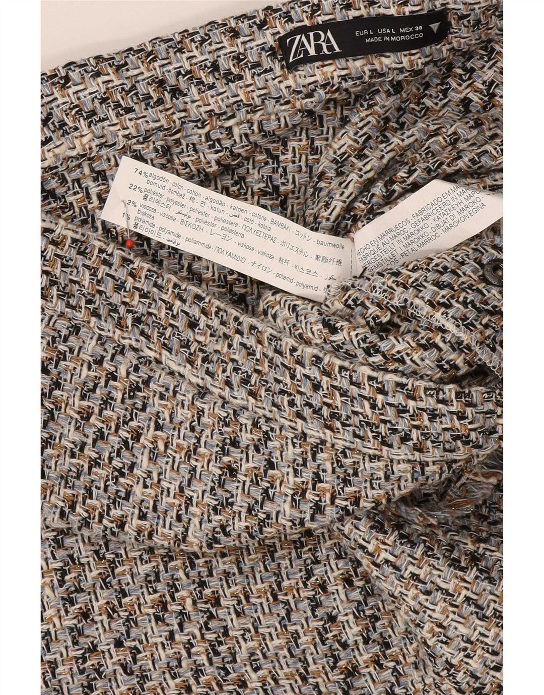 Zara Damen-A-Linien-Rock, Größe L, W30, grau gefleckte Baumwolle