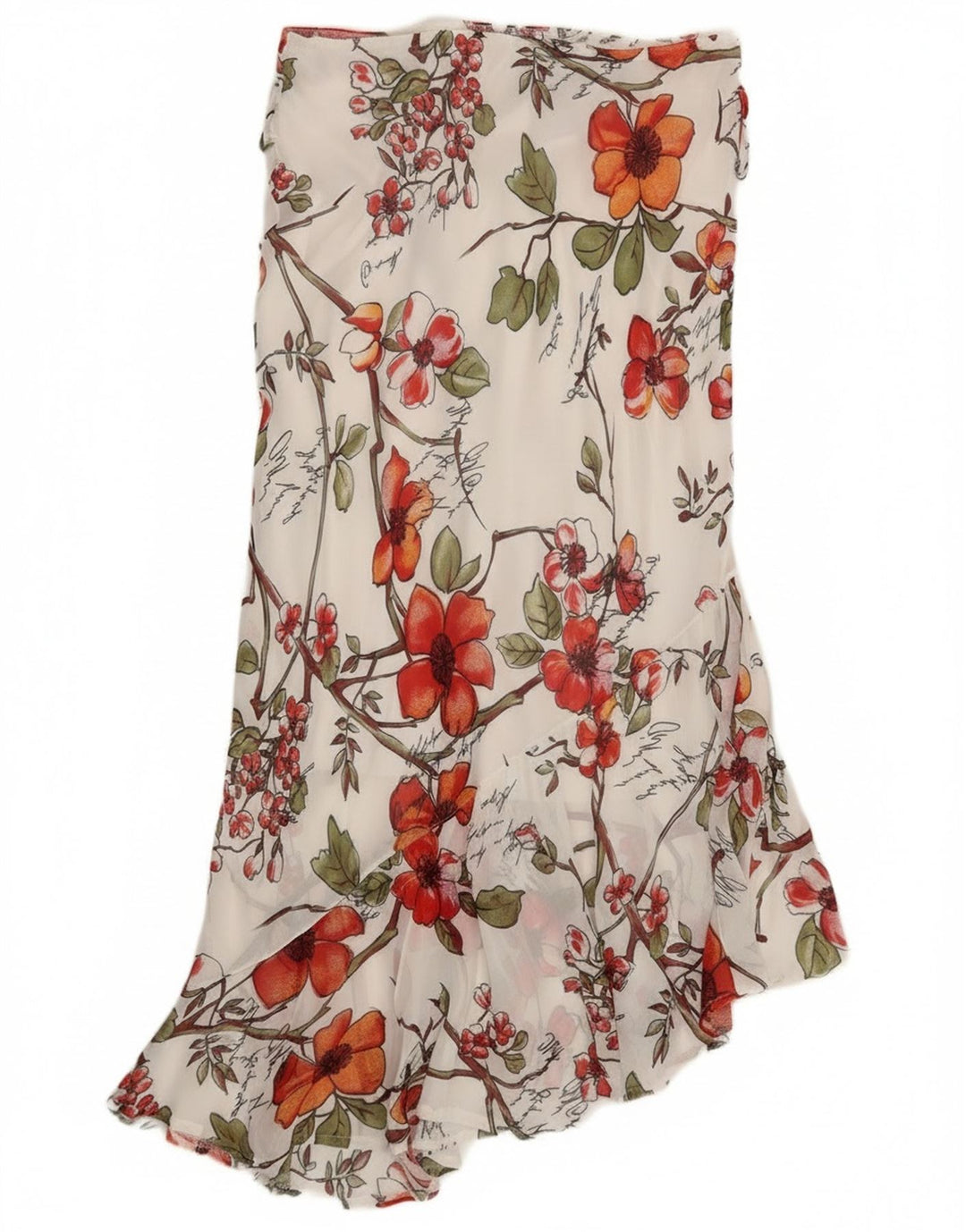 Vintage Damen Asymmetrischer Rock W32 Große weiße Viskose mit Blumenmuster