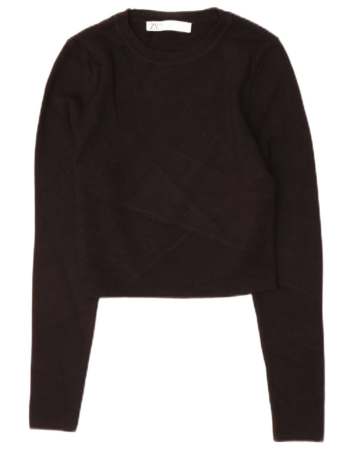 Zara Damen Crop Top Langarm UK 14 Large Schwarz