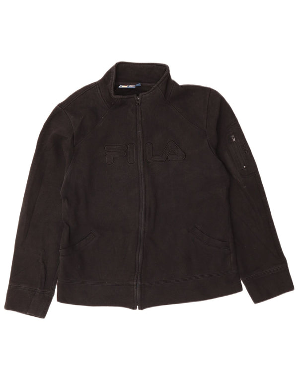 FILA Womens Graphic Tracksuit Top Jacket UK 16 Large Black Cotton