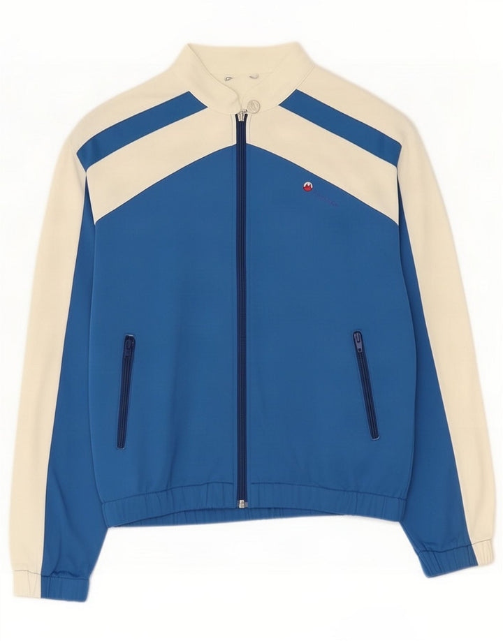 Vintage Herren-Trainingsanzug-Top-Jacke Mittelblaues Colourblock-Polyamid