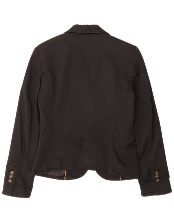 Zara Damen 2-Knopf-Blazerjacke UK 14 Große schwarze Baumwolle