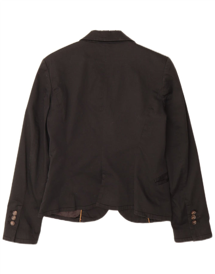 Zara Damen 2-Knopf-Blazerjacke UK 14 Große schwarze Baumwolle