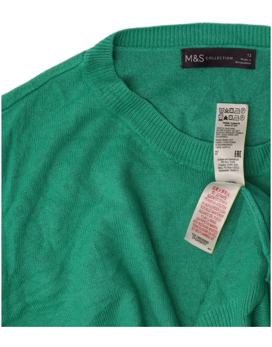 MARKS & SPENCER Damen-Pullover mit Rundhalsausschnitt, UK 12, Mittelgrün, Acryl