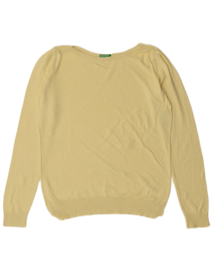 Benetton Damen-Pullover mit U-Boot-Ausschnitt, UK 12, mittelgelb, Baumwolle, klassisch
