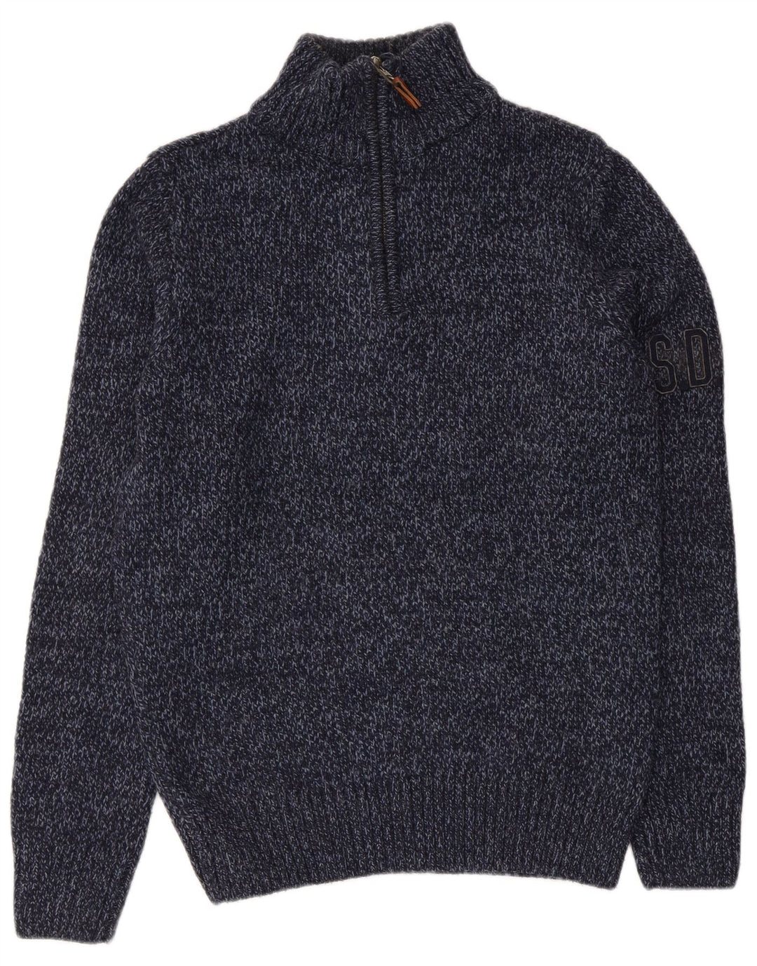 Superdry Damen-Pullover mit Reißverschluss am Hals, UK 14, mittleres Marineblau meliert