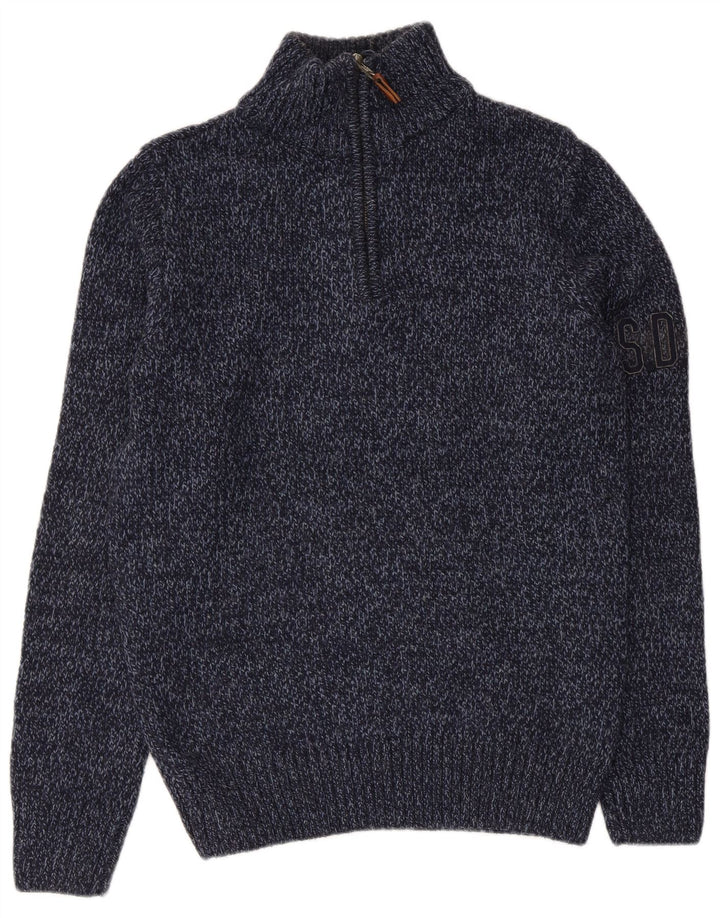 Superdry Damen-Pullover mit Reißverschluss am Hals, UK 14, mittleres Marineblau meliert