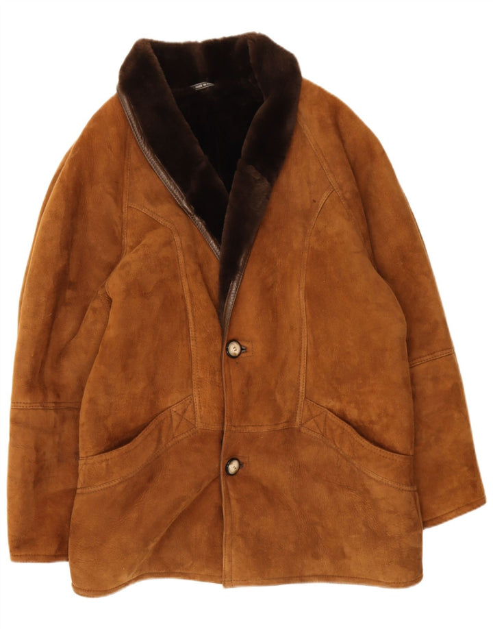 Vintage Herren Shearling Jacke IT 48 Mittelbraun
