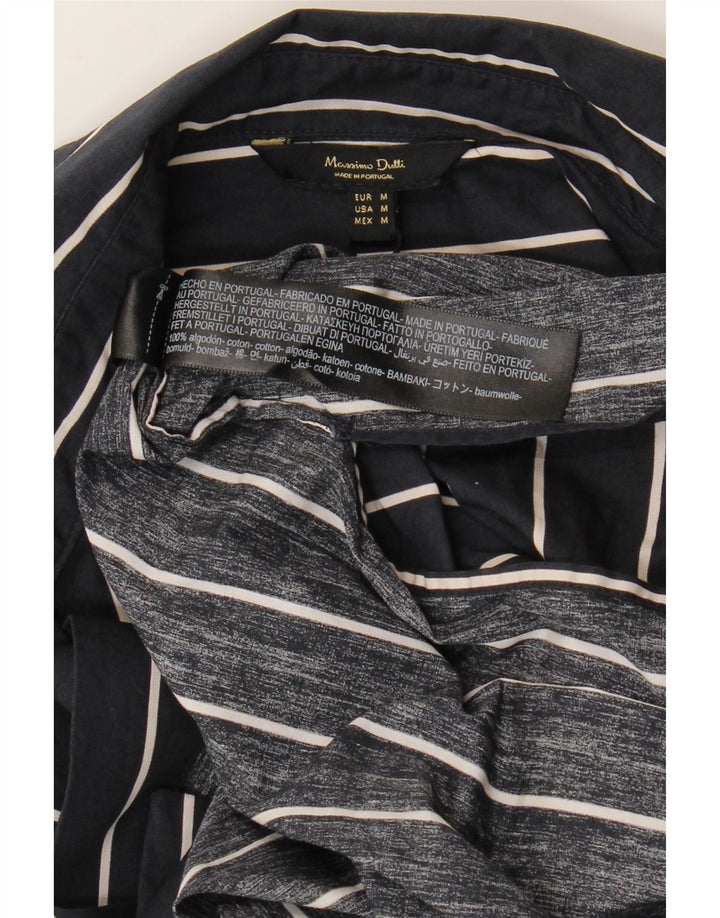 MASSIMO DUTTI Damen-Cardigan-Oberteil UK 14 Mittelmarineblau gestreifte Baumwolle