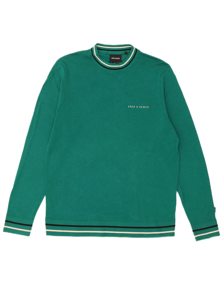 Lyle & Scott Herren-Pullover mit Rundhalsausschnitt, reguläre Passform, mittelgrüne Baumwolle