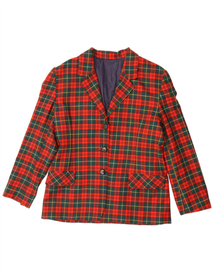 Vintage Damen 3-Knopf-Blazerjacke IT 46 Große rotkarierte Schurwolle