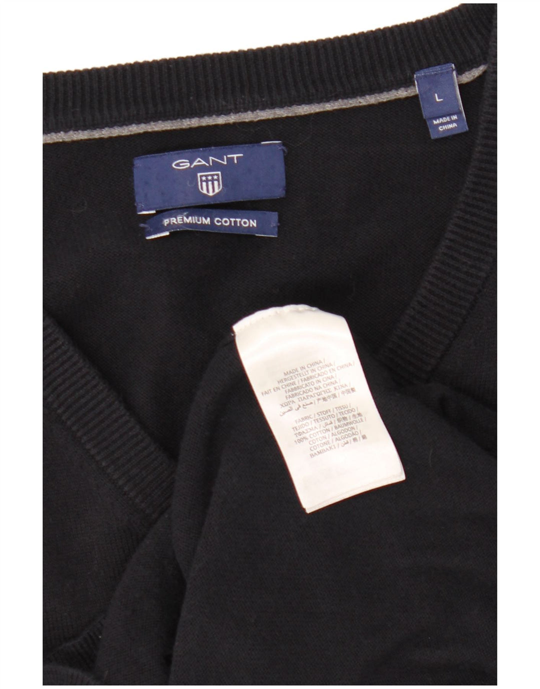 Gant Herren-Pullover mit V-Ausschnitt, groß, marineblaue Baumwolle