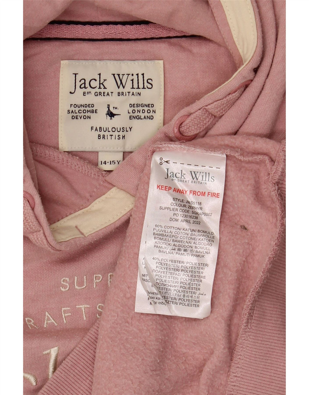 JACK WILLS Mädchen-Kapuzenpullover mit Grafik, 14–15 Jahre, rosa Baumwolle
