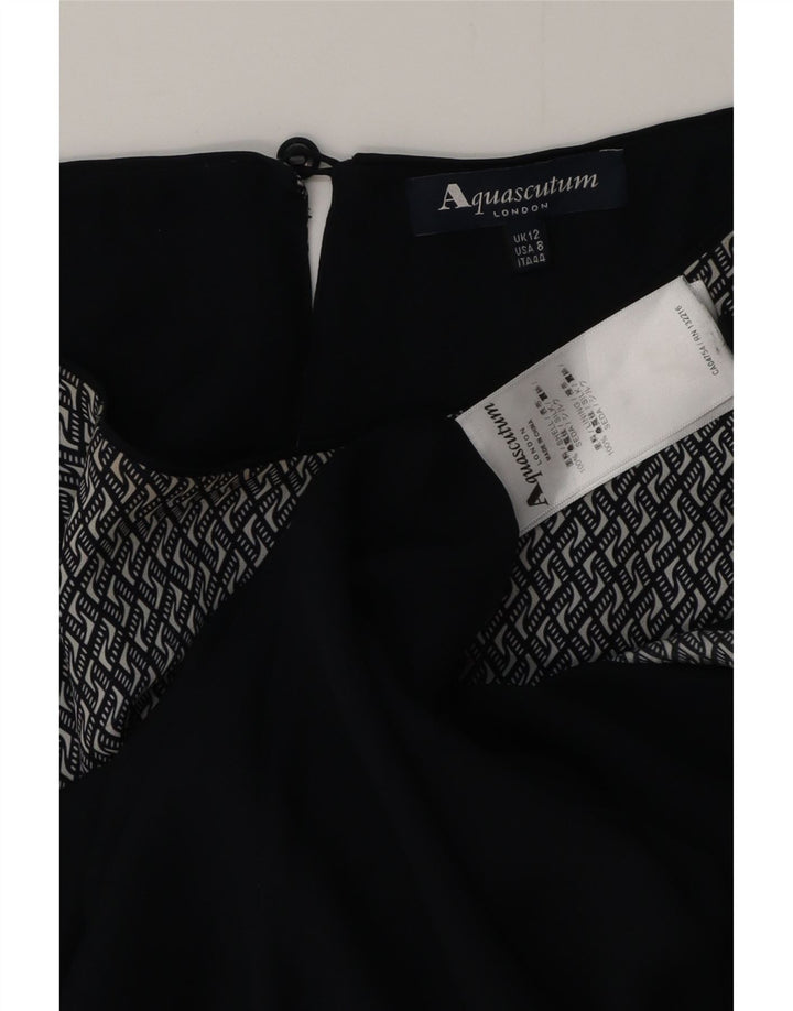 AQUASCUTUM Damen Maxikleid UK 12 Mittelmarineblaue geometrische Seide
