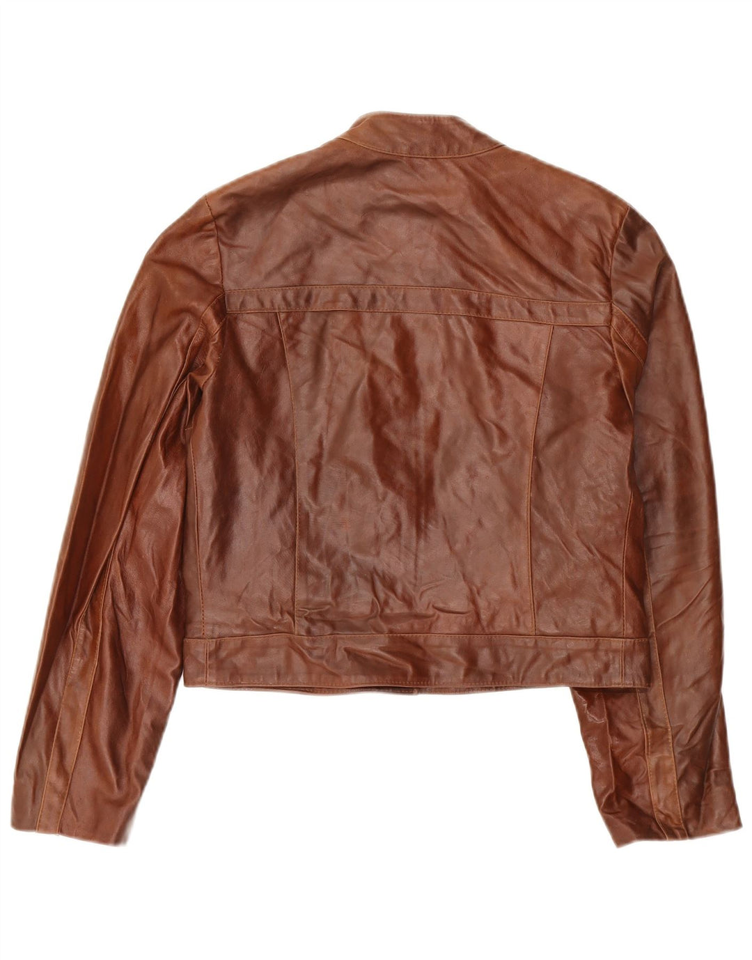 VINTAGE Womens Crop Leather Jacket IT 46 Large Brown Leather