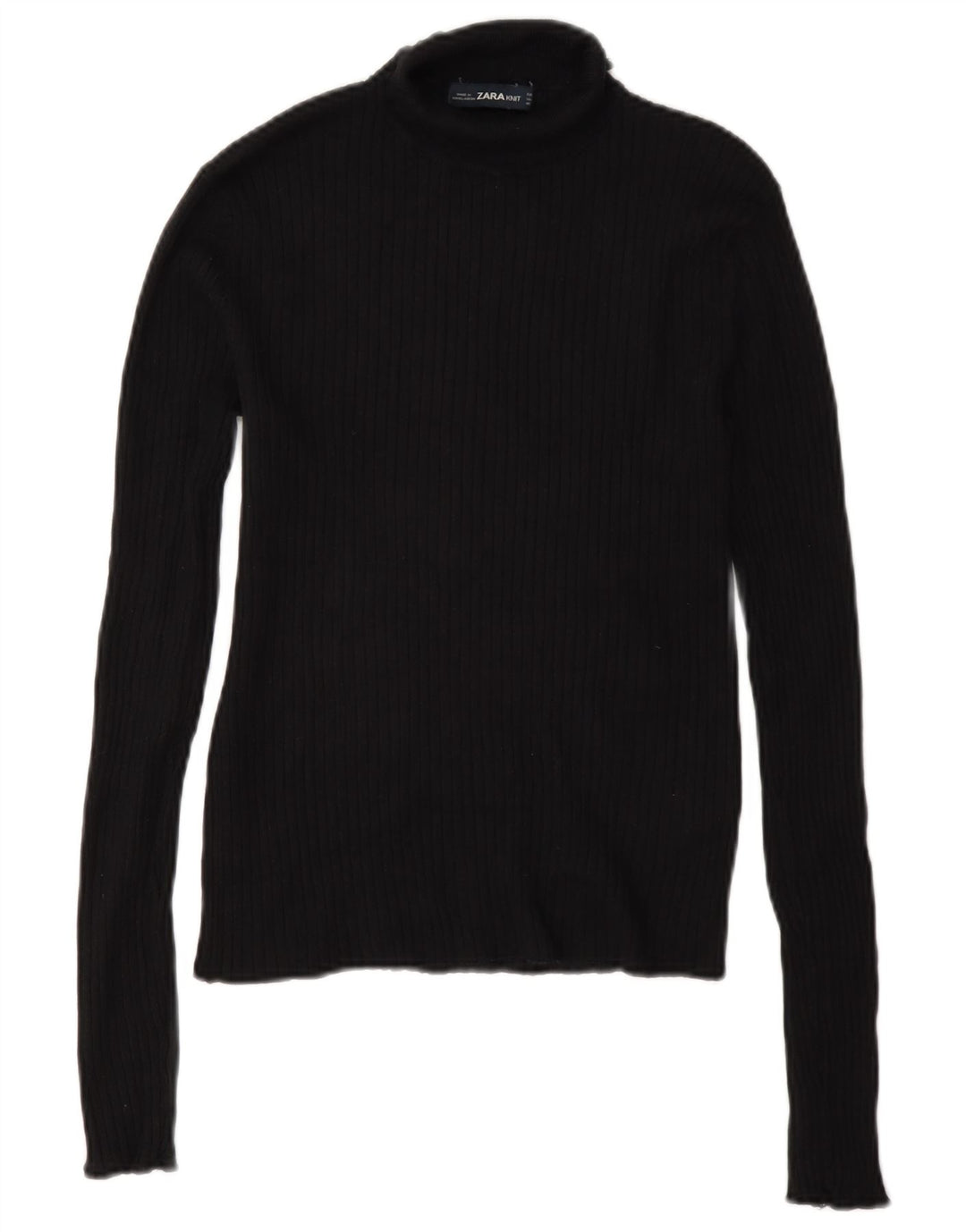 Zara Damen Rollkragen-Blusenoberteil UK 12 Medium Schwarz