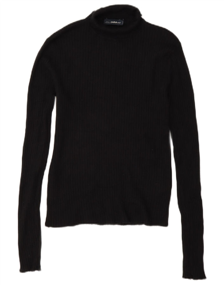 Zara Damen Rollkragen-Blusenoberteil UK 12 Medium Schwarz