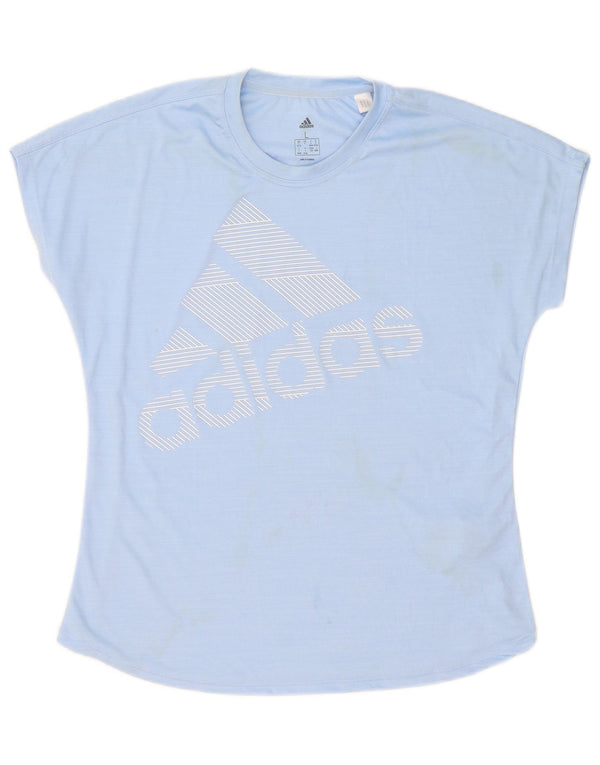 Adidas Damen Grafik T-Shirt Top UK 16/18 Large Blau Polyester