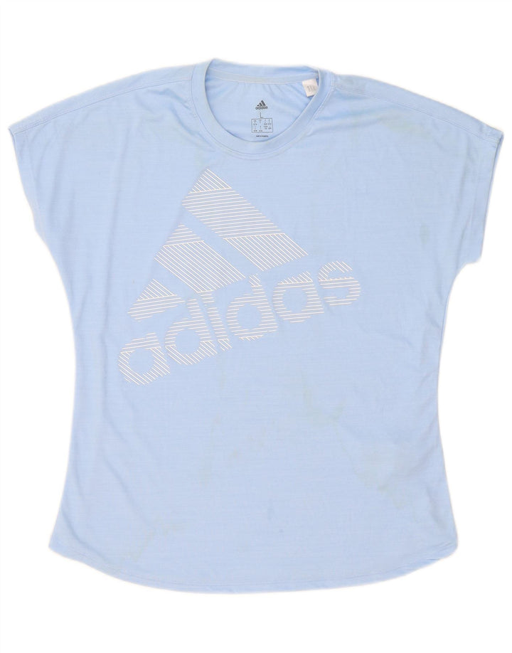 Adidas Damen Grafik T-Shirt Top UK 16/18 Large Blau Polyester