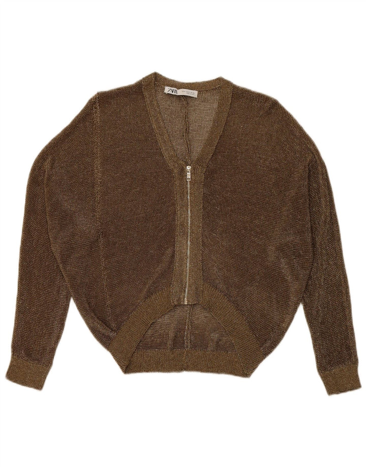 Durchsichtiger Damen-Cardigan von Zara, Gr. 14, Mittelgold meliert