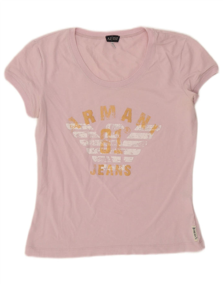 Armani Jeans Damen Grafik T-Shirt Top IT 42 Mittelrosa Baumwolle