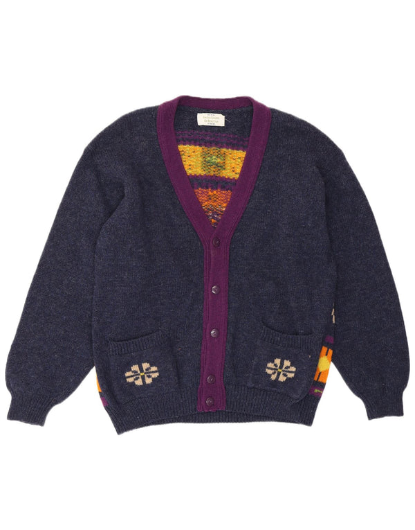 Benetton Damen-Cardigan-Pullover UK 14 Medium Marineblau Geometrisch Retro