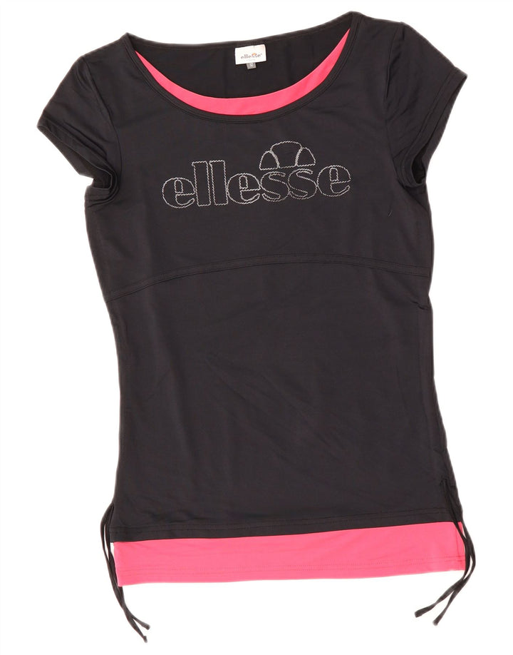 Ellesse Womens Graphic T-Shirt Top UK 12 Mittel Marineblau Farbblock