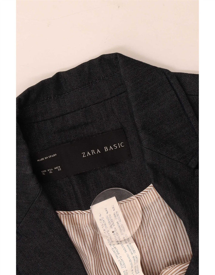 Zara Damen 1-Knopf-Blazerjacke UK 18 XL Marineblaue Baumwolle