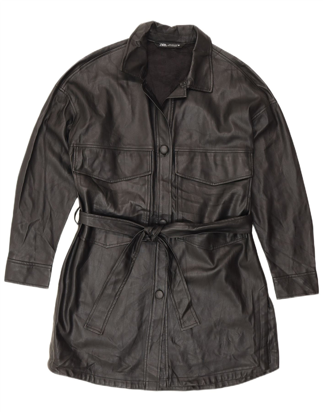 Zara Damen Kunstledermantel UK 10 Small Schwarz Polyurethan Modern