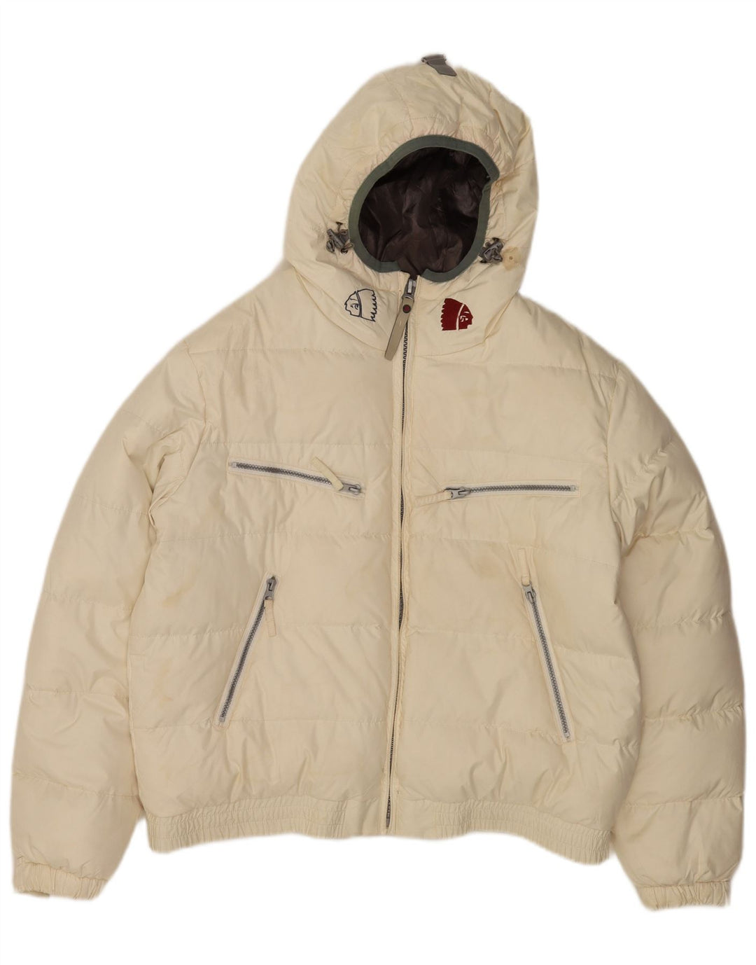 Americanino Wattierte Herrenjacke mit grafischer Kapuze, UK 40, Größe L, Weiß, Polyester