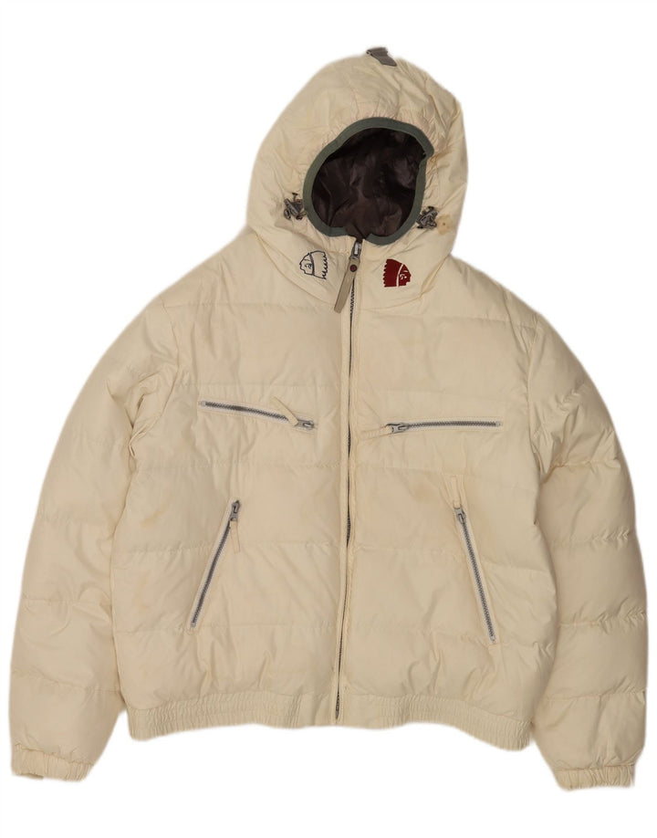 Americanino Wattierte Herrenjacke mit grafischer Kapuze, UK 40, Größe L, Weiß, Polyester