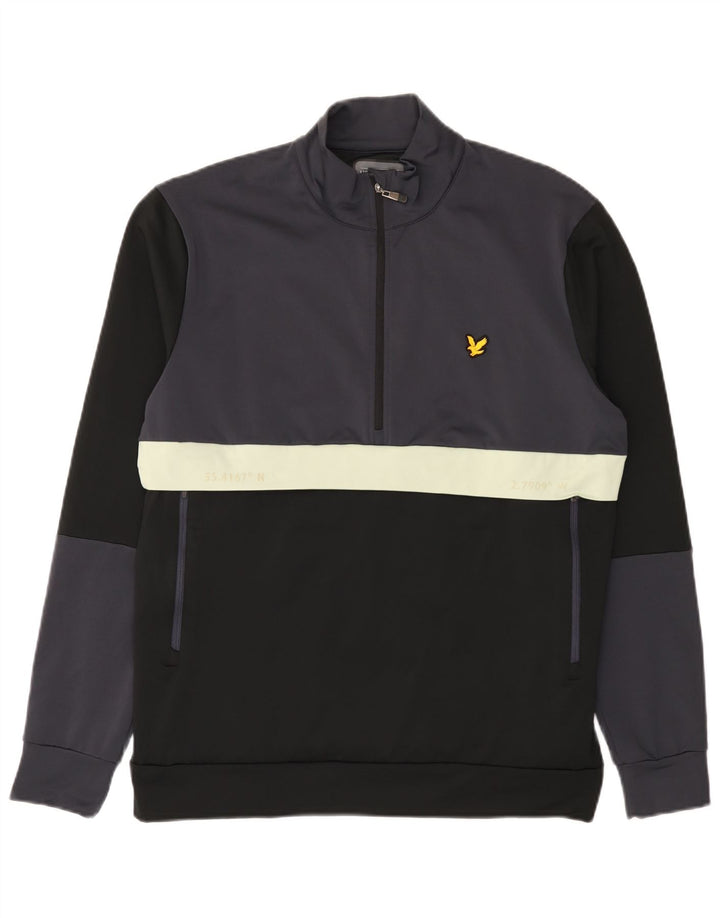 Lyle & Scott Herren-Sweatshirt mit Reißverschluss am Hals, groß, Schwarz, Farbblock