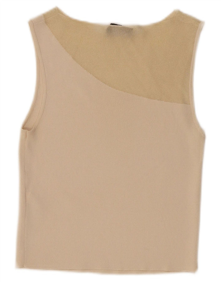 Zara Damen Crop Vest Top UK 8 Small Beige Nylon