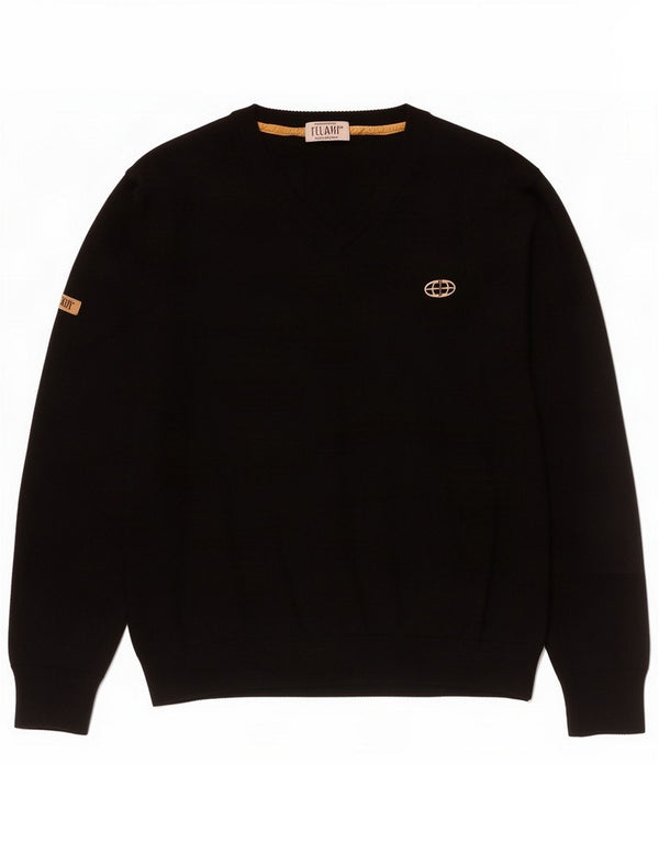 ALVIERO MARTINI Mens V-Neck Jumper Sweater IT 54 XL Black Wool