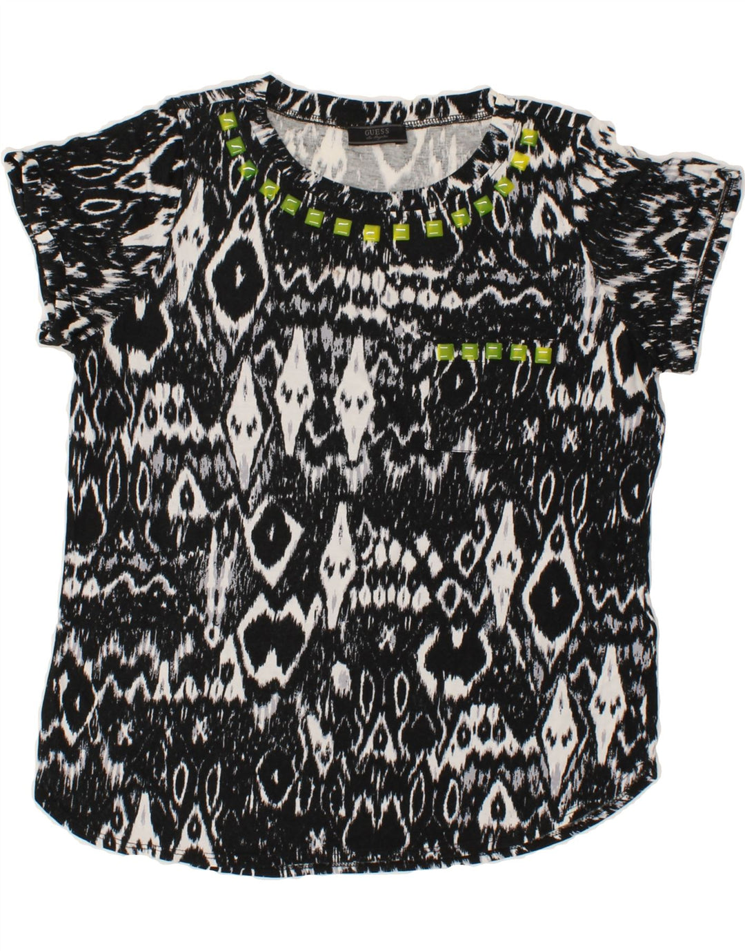 GUESS Womens Abstract Pattern Tunic Dress UK 14 Medium Black Viscose Vintage Guess and Second-Hand Guess from Messina Hembry 