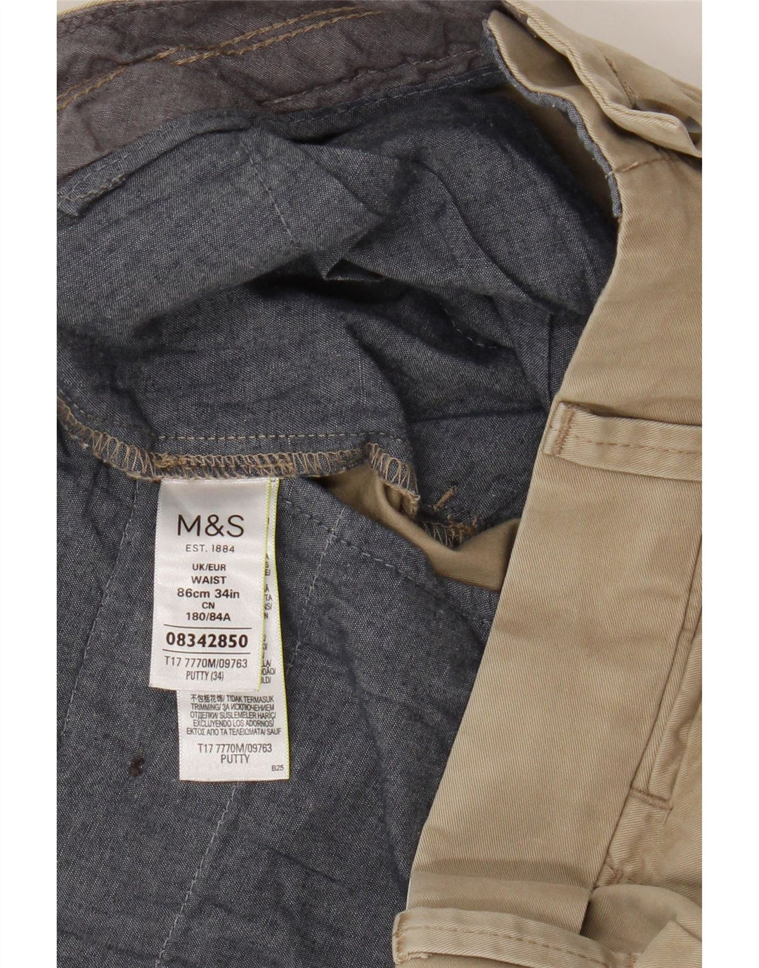 Marks & Spencer Herren-Chinoshorts W34, Größe L, Beige, Baumwolle