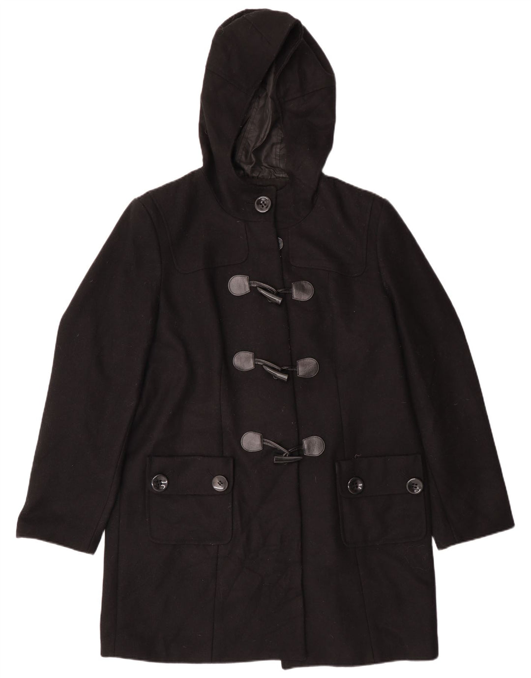 Style&Co Damen-Dufflecoat mit Kapuze, UK 16, Größe L, schwarze Wolle